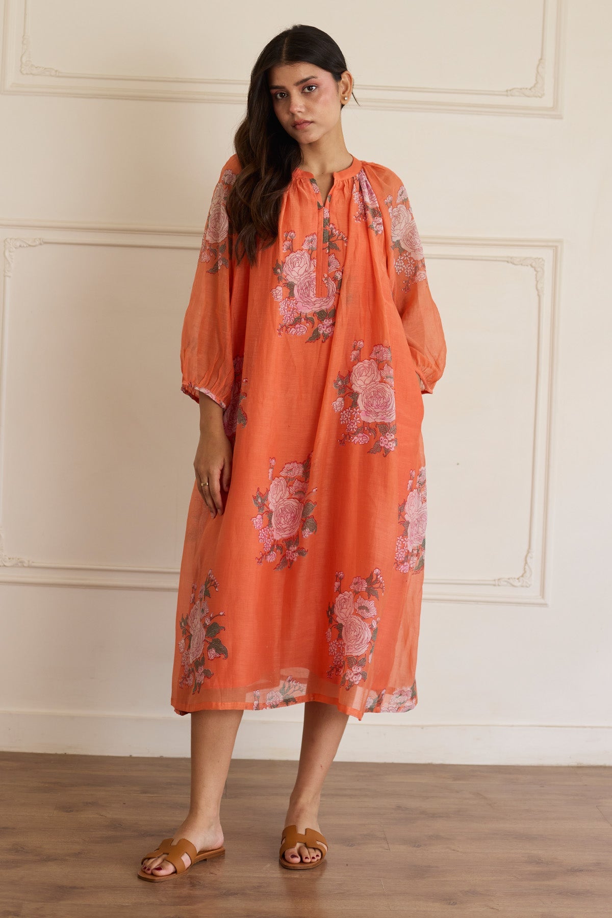 Buy Saffron Chanderi Printed Dress by Juanita For women Online at Scrollnshops